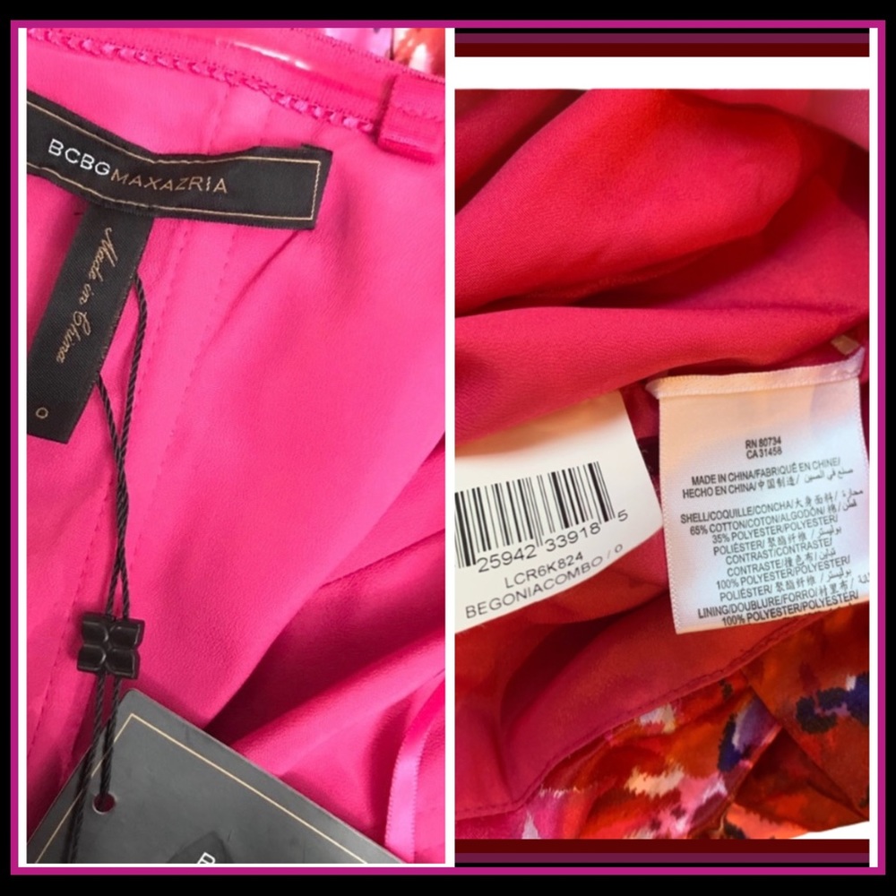 NWT BCBGMAXZRIA BEGONIA COMBO PINK SATEEN DRESS 0 - Picture 10 of 16